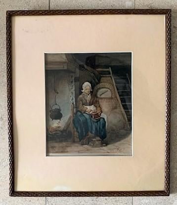 Vrouw in interieur 1878 - Maurits Maxim. von Hoff 1817-1893, Ophalen of Verzenden