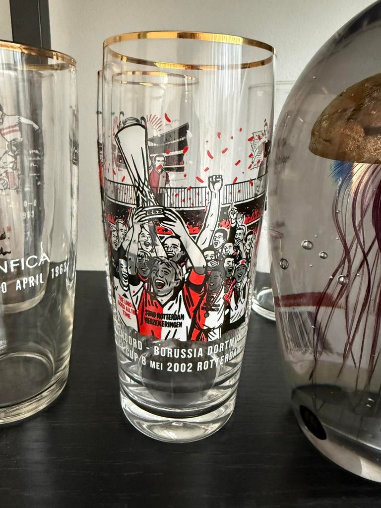 Uniek bierglas 2002 Feyenoord Europacup, Ophalen of Verzenden, Nieuw, Bierglas