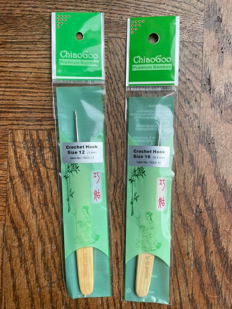 ChiaoGoo premium bamboo haaknaalden 0.6 mm, 1 mm NEW, Hobby en Vrije tijd, Ophalen of Verzenden, Nieuw, Haken, Naald