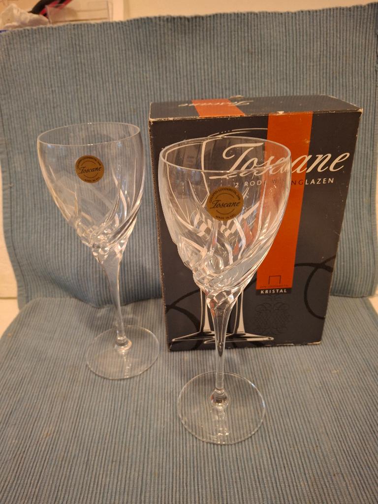 Toscane - 5 mooie kristallen wijn glazen, Antiek en Kunst, Antiek | Glas en Kristal, Ophalen of Verzenden