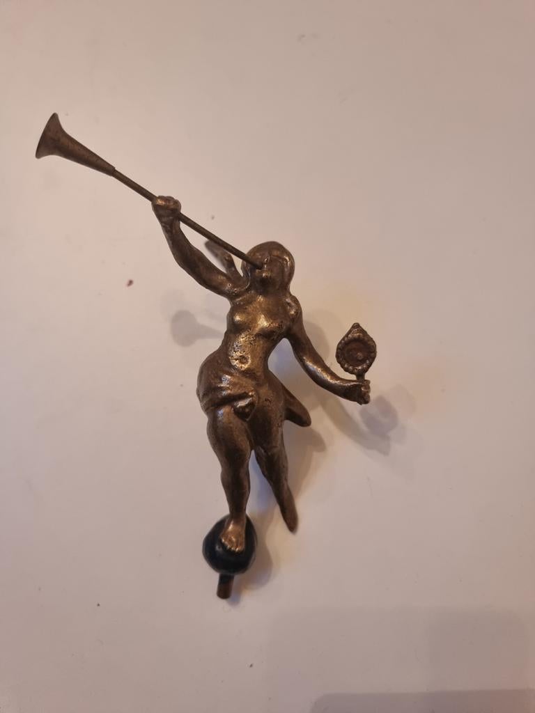 Antiek bronzen beeldje van engel met bazuin, Antiek en Kunst, Ophalen of Verzenden, Brons