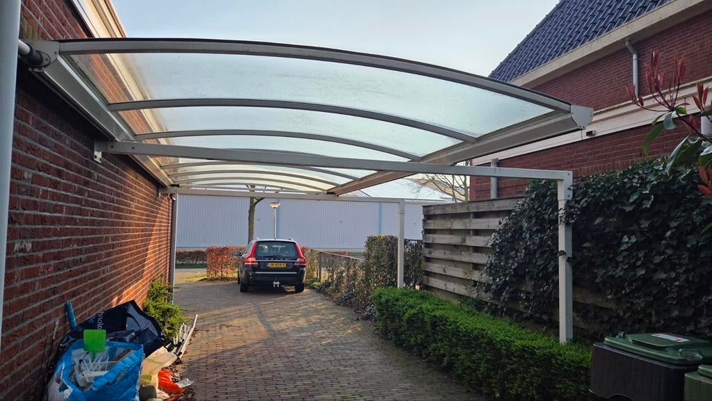 Gepoedercoate Carport / Terrasoverkapping met glazen dak, Tuin en Terras, Overkappingen, Ophalen, Gebruikt, Carport