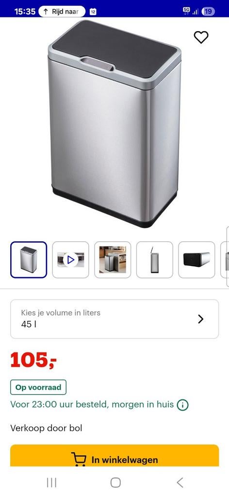 EKO sensor RVS prullenbak  afval emmer 45 liter, 40 liter of meer, Ophalen, Rvs, 50 tot 75 cm