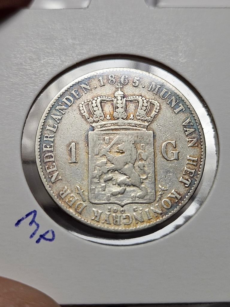 1 gulden 1865 Willem 3 Nederland, 1 gulden, Koning Willem III, Verzenden, Zilver