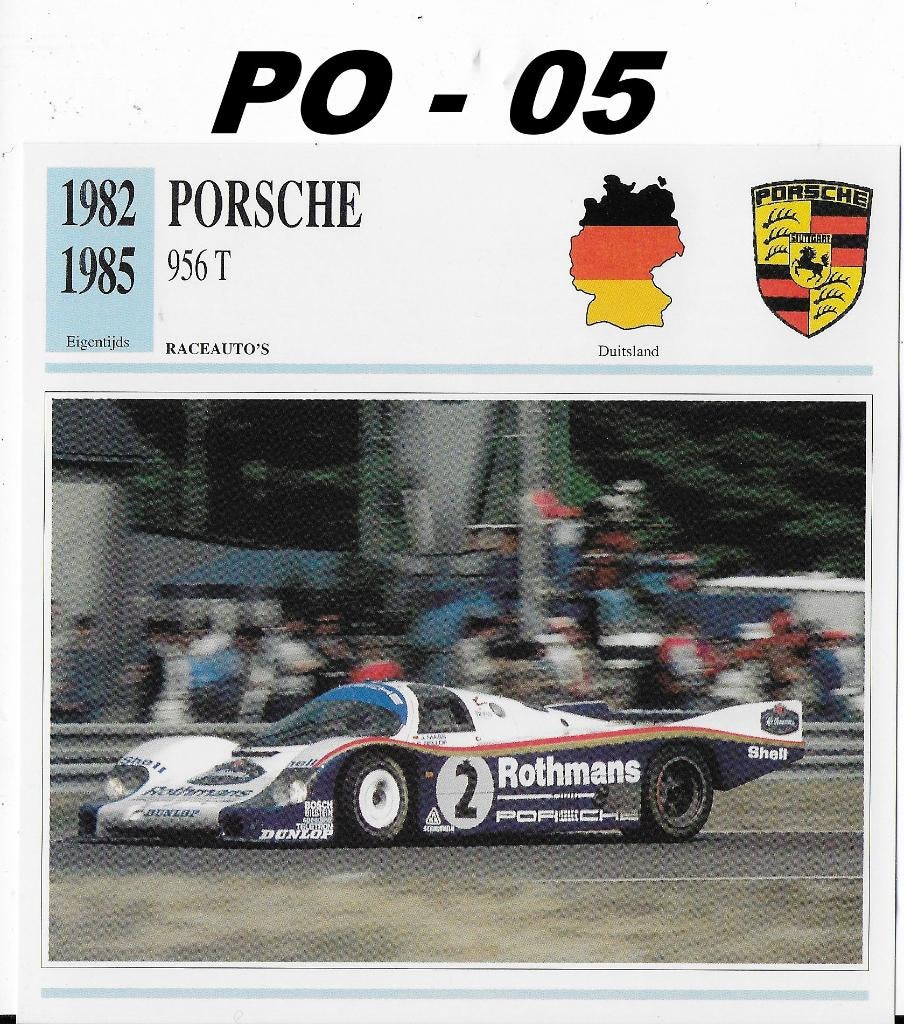 Po05 Autokaart Porsche 956 T ( 1982 - 1985 ), Verzamelen, Ophalen of Verzenden, Zo goed als nieuw, Auto's