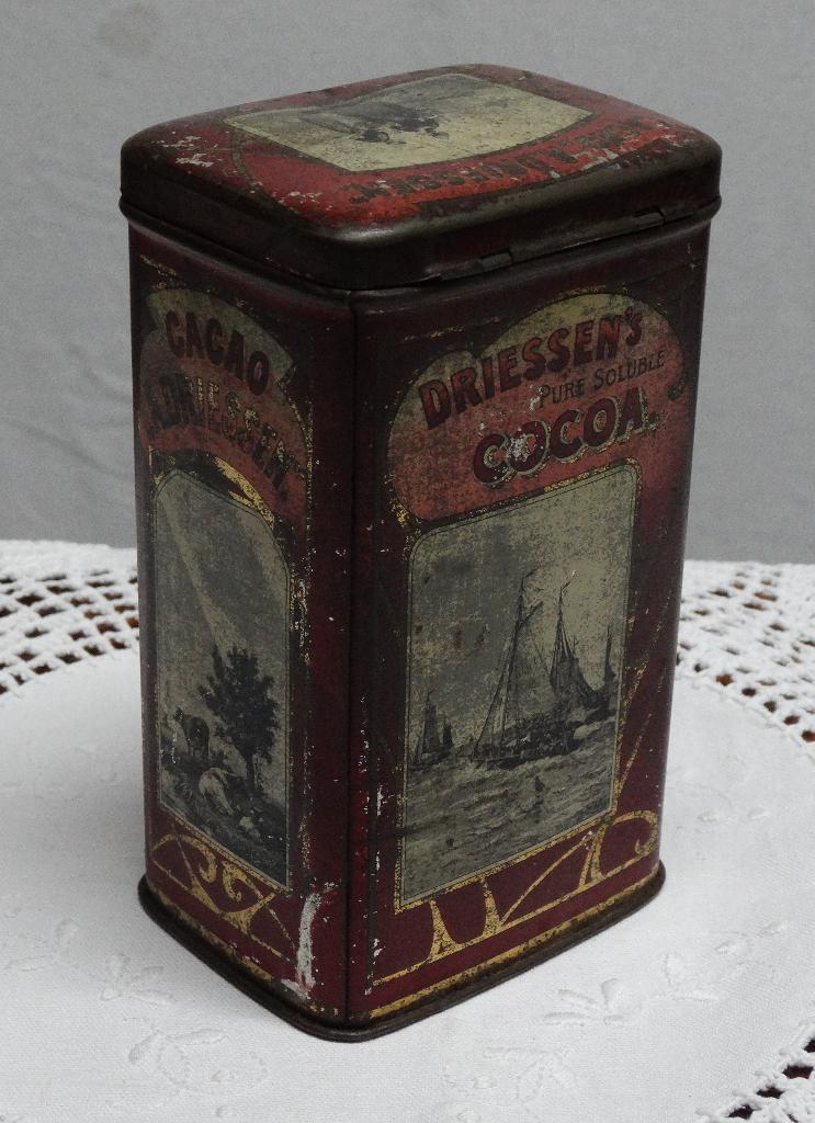 Antiek blik A. Driessen Cacao te Rotterdam ca. 1900 / nr.2, Verzamelen, Blikken, Ophalen of Verzenden, Gebruikt, Overige, Overige merken