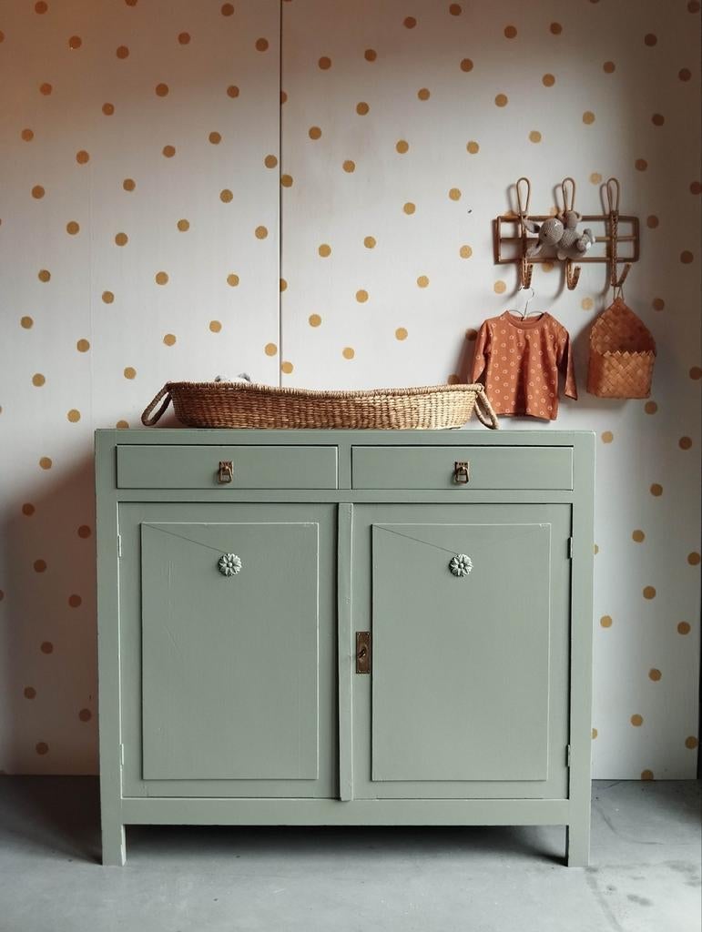 Vintage commode Olive / Art Deco / bezorgen mogelijk, 50 tot 70 cm, Ophalen of Verzenden, 90 tot 105 cm, 100 cm of meer