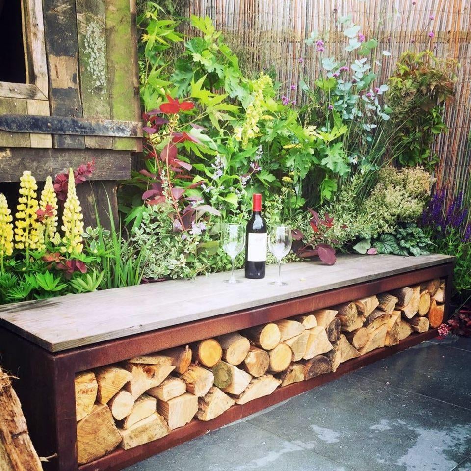 Cortenstaal tuinbank, houtopslag, Ophalen of Verzenden, Nieuw, Metaal