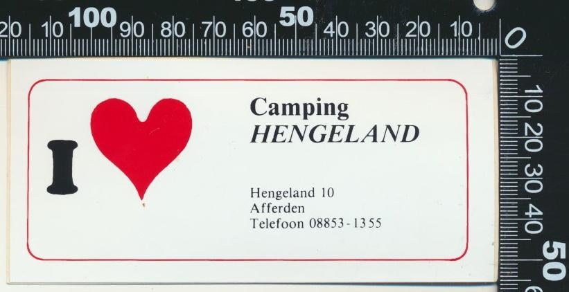 Sticker: Camping Hengeland - I love - Afferden, Ophalen of Verzenden, Zo goed als nieuw, Bedrijf of Vereniging