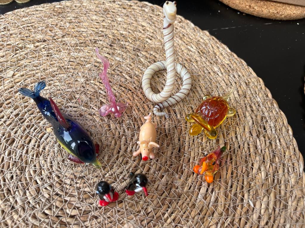 Verzameling van 7 handgeblazen glazen dierenbeeldjes, Antiek en Kunst, Ophalen