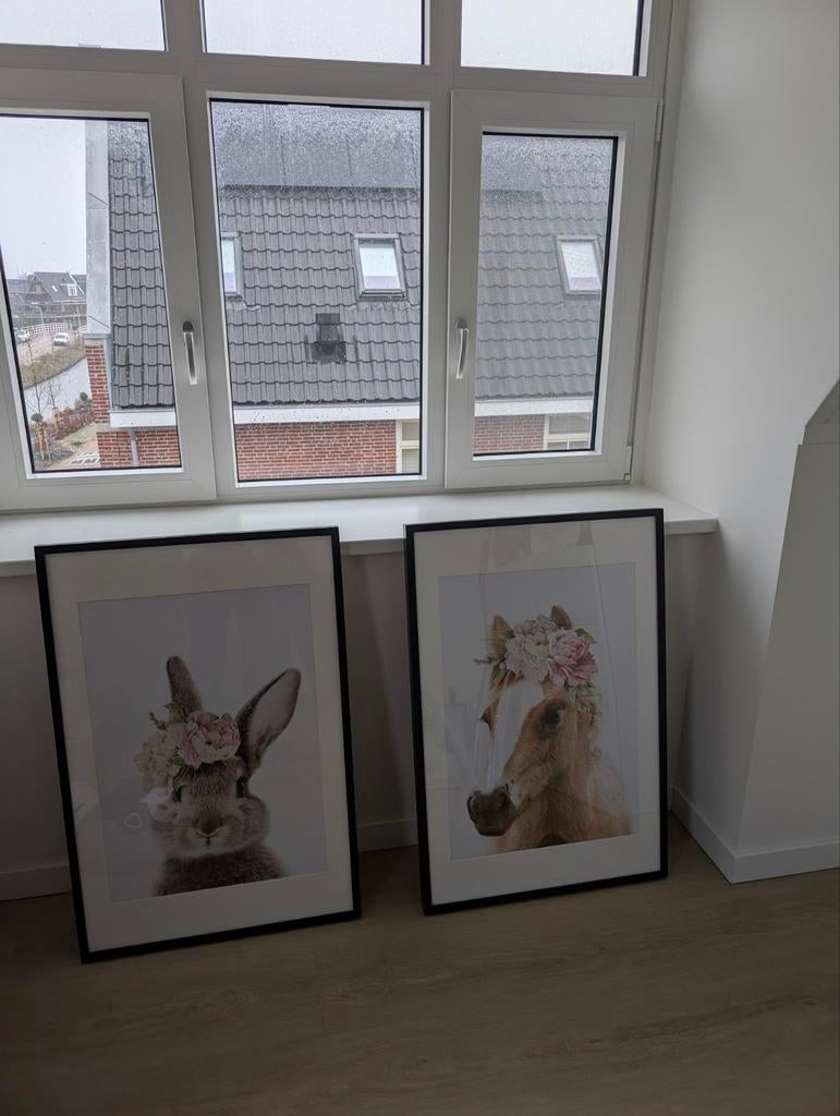 2 Zwarte Fotolijsten 60x90 met Passe-partout, Huis en Inrichting, Woonaccessoires | Lijsten, Ophalen, Zo goed als nieuw, 75 cm of meer