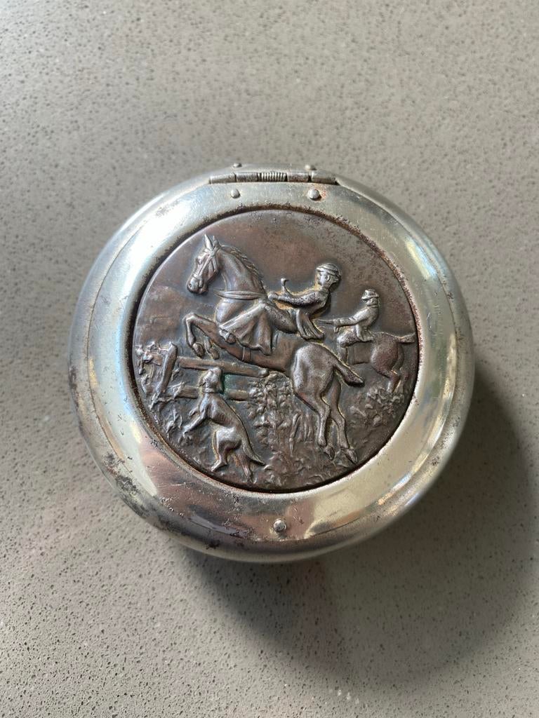 Asbakje antiek met jacht tekening erin, Antiek en Kunst, Ophalen of Verzenden, Zilver