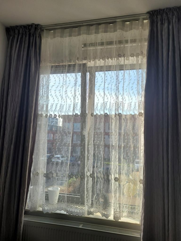 Witte vitrage met bloemenpatroon, Ophalen of Verzenden