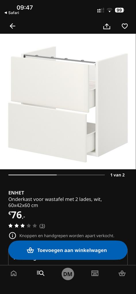IKEA ENHET onderkast voor wastafel met 2 lades, Ophalen, 50 tot 100 cm, Zo goed als nieuw, Minder dan 100 cm