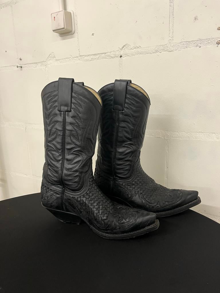 Zwarte Sendra Cowboy Laarzen - Echt Leer & Gevlochten, Kleding | Dames, Ophalen of Verzenden, Gedragen, Zwart, Hoge laarzen