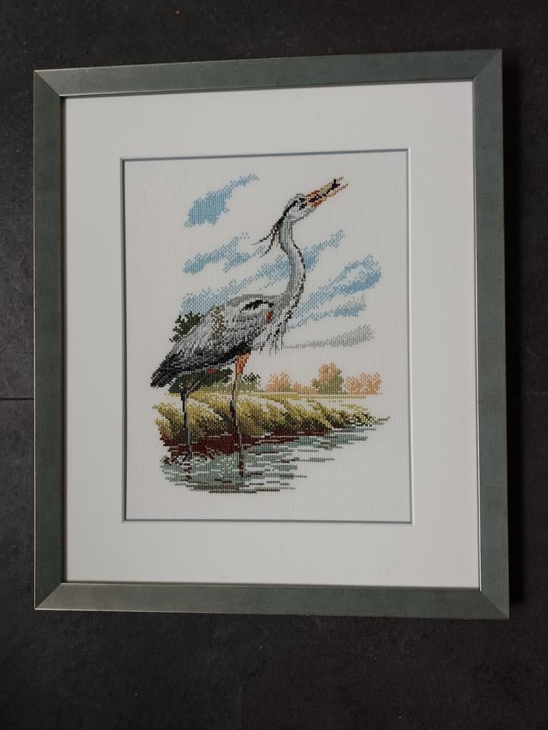 Prachtig borduurwerk Blauwe reiger 51*43 cm, Ophalen of Verzenden