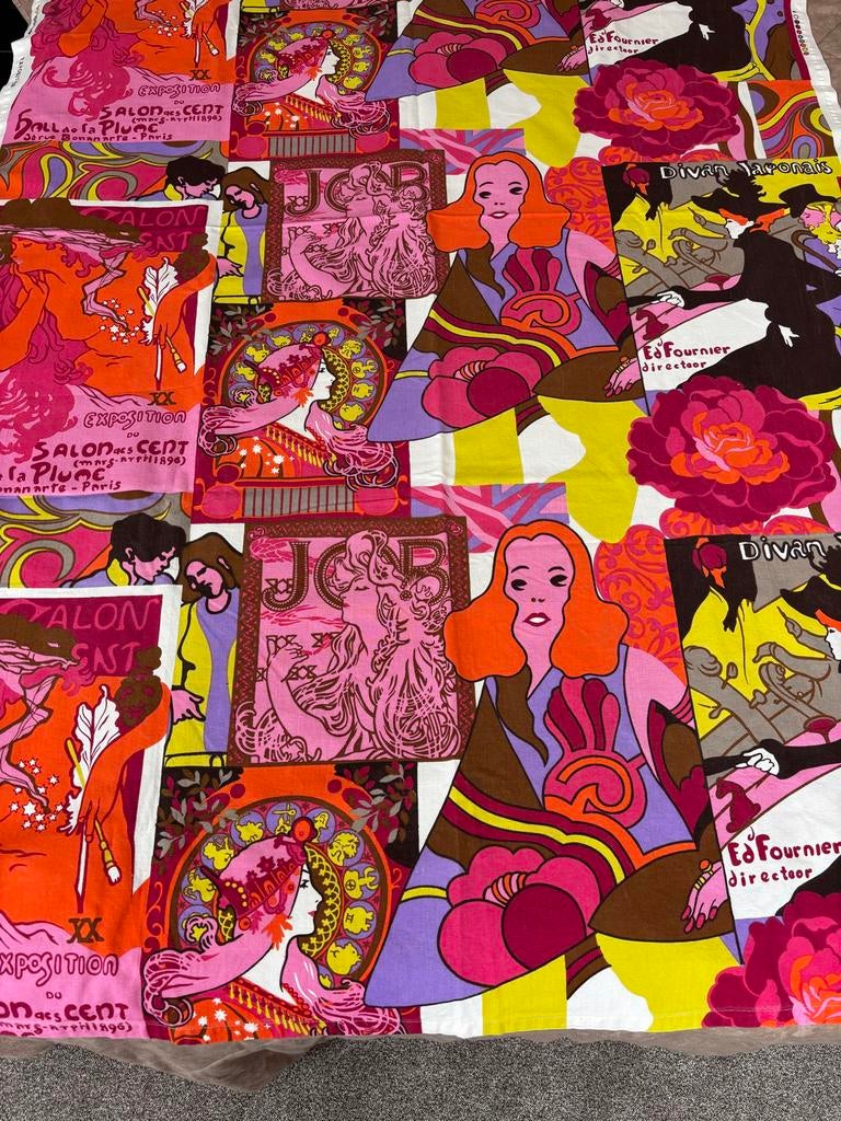 Katoenen doek met Art Nouveau posters - 110x180 cm, Gebruikt, Overige typen, Ophalen of Verzenden, 100 tot 125 cm