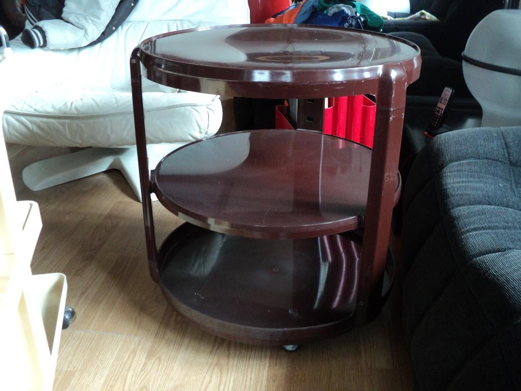 Kartell trolley 3 laags rond bruin kunststof design jaren 70, Huis en Inrichting, Gebruikt, ?, Kunststof, Bruin