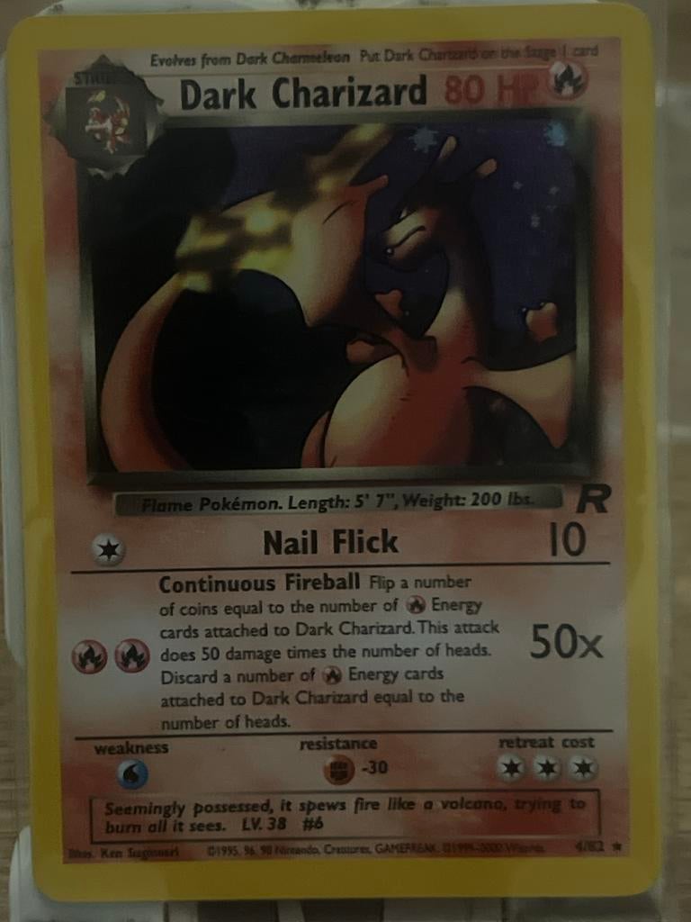 Dark Charizard Holo Rare - Team Rocket Pokémon Kaart #4, Hobby en Vrije tijd, Verzamelkaartspellen | Pokémon, Gebruikt, Losse kaart