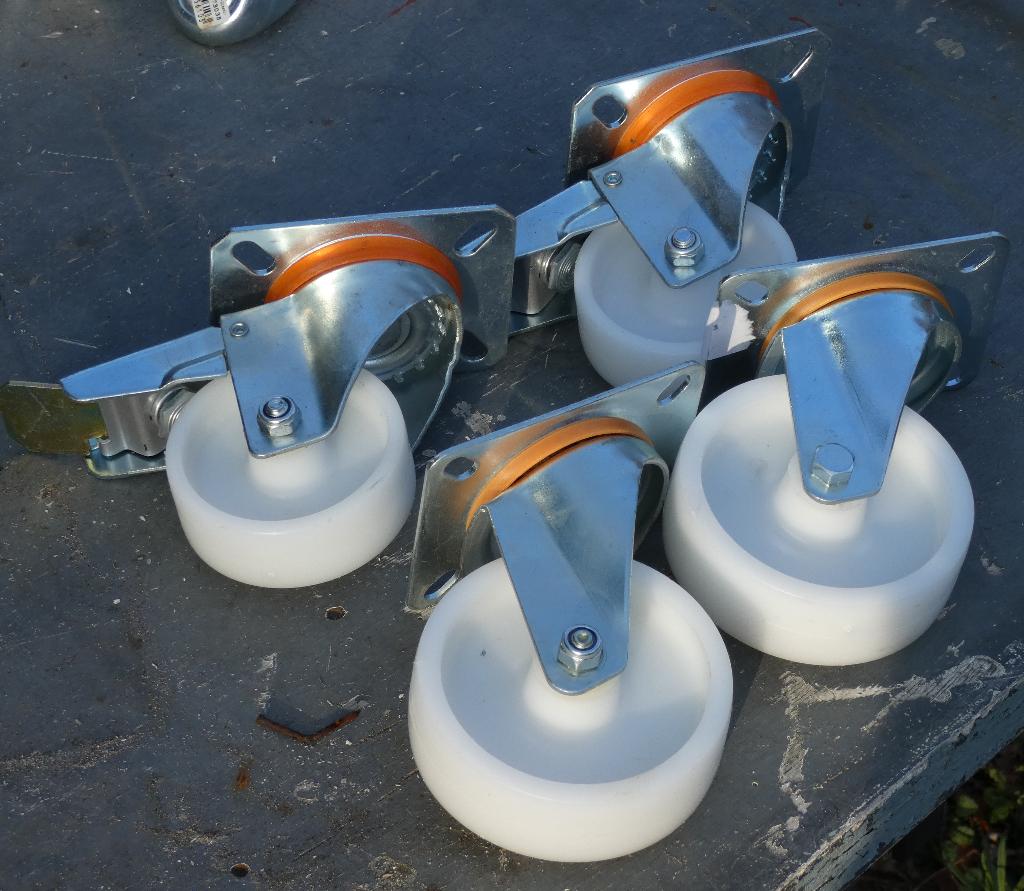 4x zwenkwielen nylon - met rem - zware belasting, Doe-het-zelf en Verbouw, Zwenkwielen, Ophalen of Verzenden, Nieuw