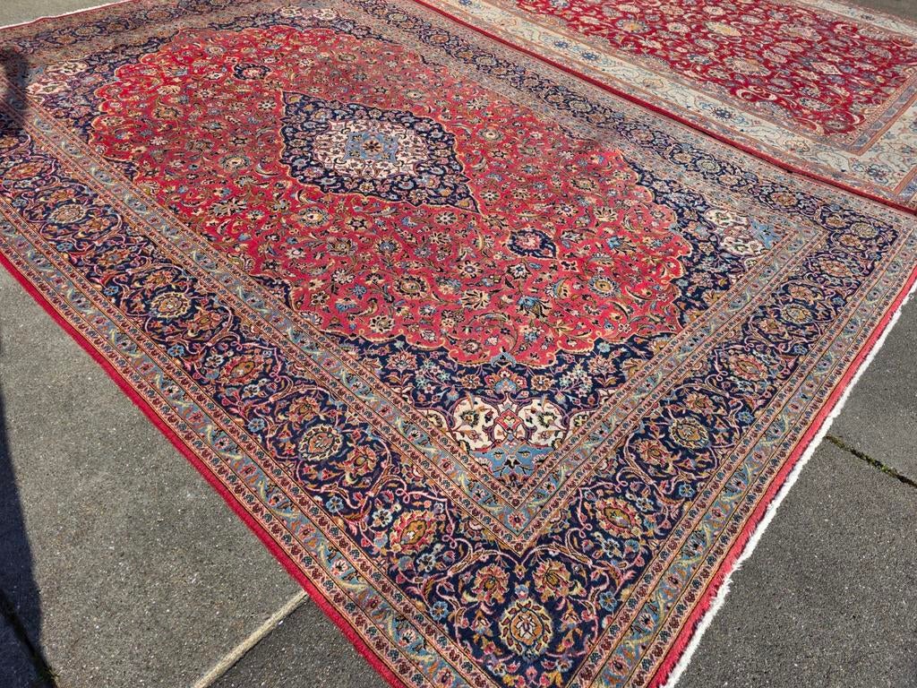 Vintage handgeknoopt perzisch tapijt kashan 414x294, Huis en Inrichting, Stoffering | Tapijten en Kleden, Gebruikt, 200 cm of meer