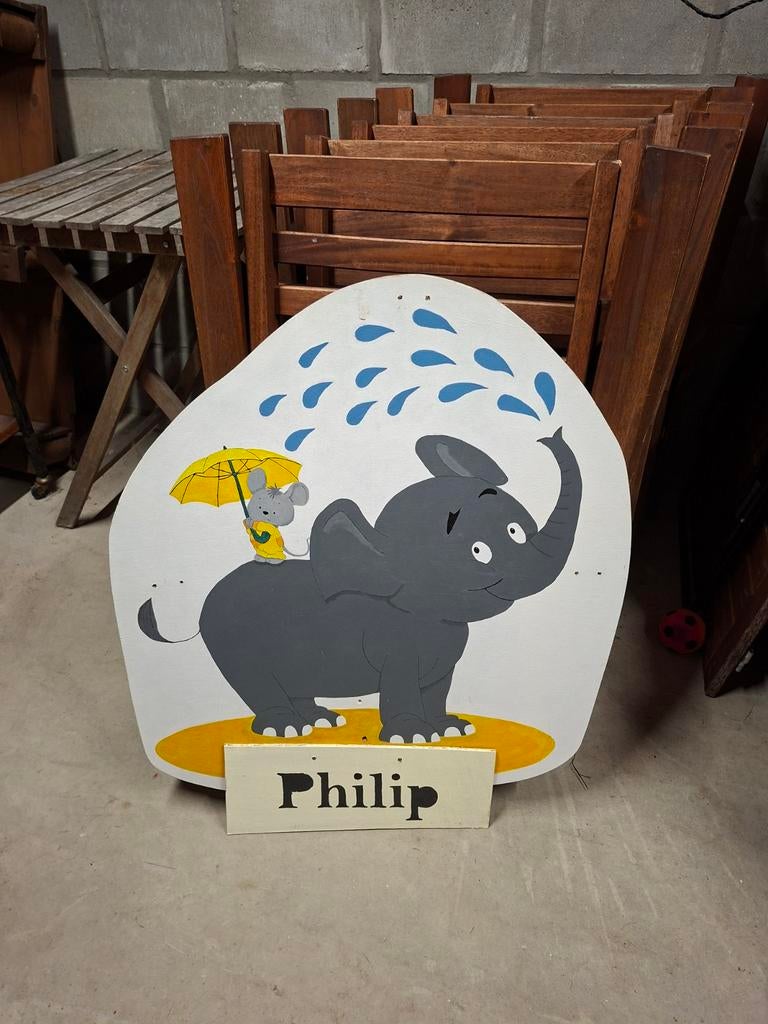 Geboortebord olifant met muis - Gratis ophalen Meerssen, Ophalen, Gebruikt, Geboortebord