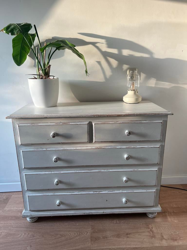 Vintage ladekast met 5 laden - Brocante stijl, Ophalen, Gebruikt, 5 laden of meer, 100 tot 150 cm