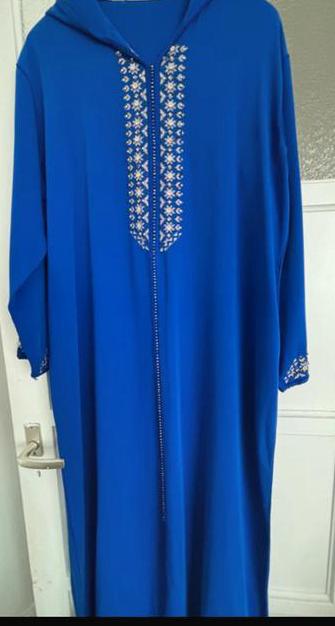 Blauwe Marokkaanse Djellaba met Borduurwerk, Kleding | Dames, Gelegenheidskleding, Maat 38/40 (M), Overige typen, Blauw, Ophalen of Verzenden