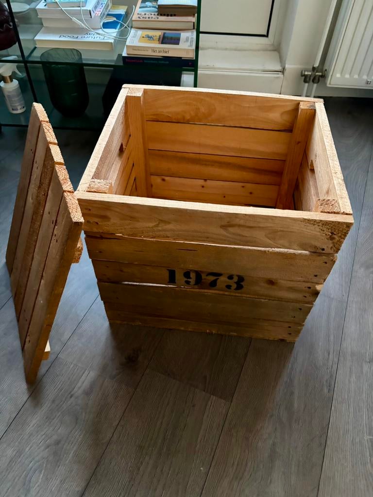 Houten kist met 1973 branding, Ophalen, Minder dan 50 cm, Minder dan 50 cm, Zo goed als nieuw