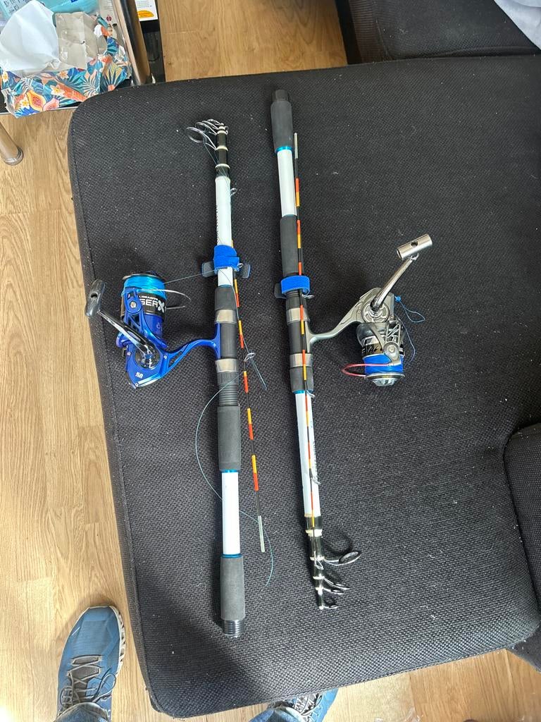 Twee hengels met molens, Watersport en Boten, Hengelsport | Algemeen, Ophalen of Verzenden, Gebruikt, Complete hengel