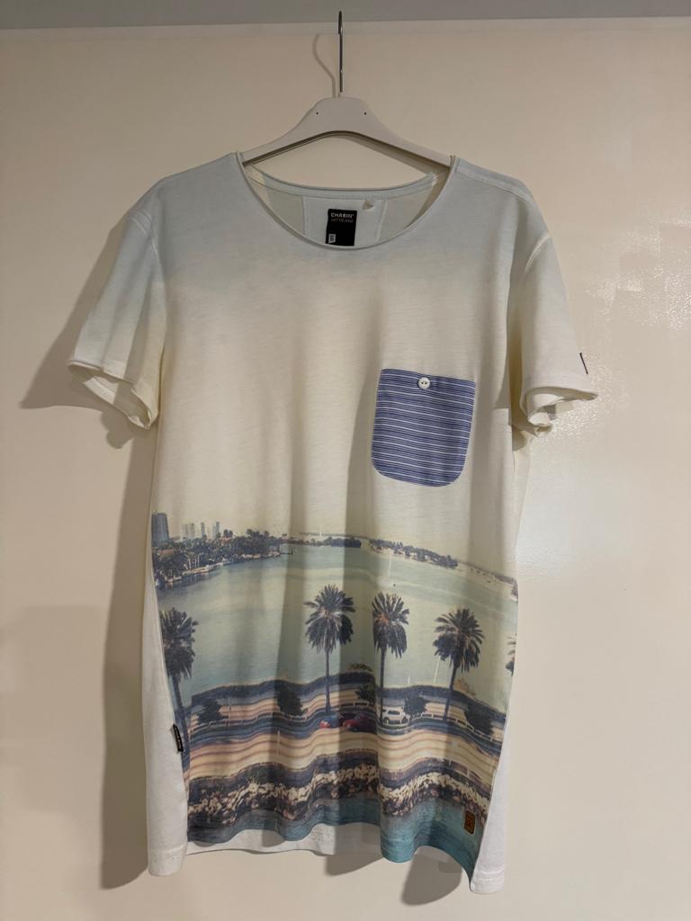 Heren T-shirt CHASIN’ met strandprint en borstzakje – maat S, Chasin, Wit, Ophalen of Verzenden, Gedragen