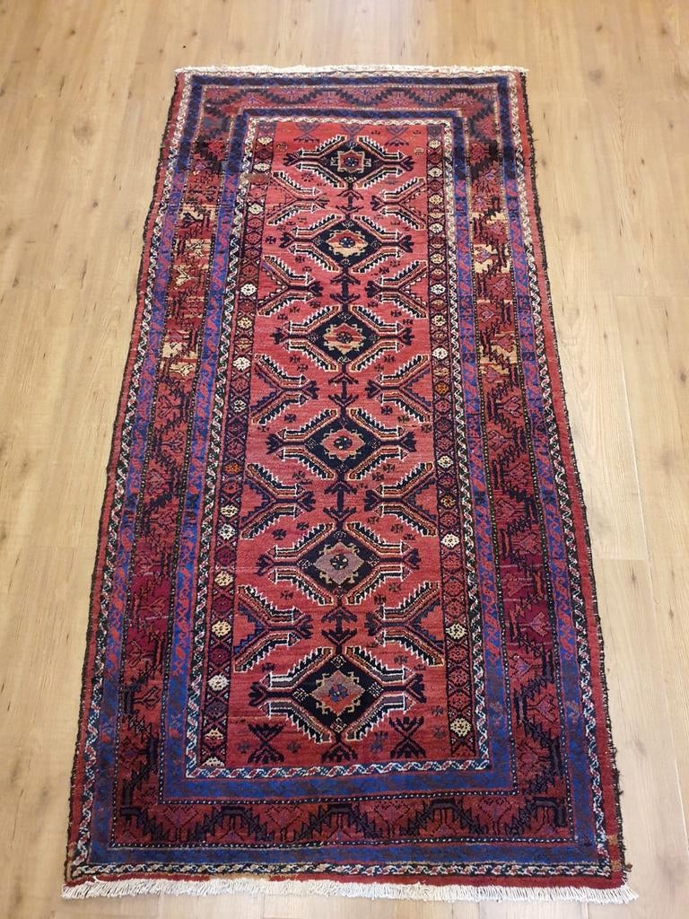 Vintage handgeknoopt perzisch tapijt hamadan  214x104, Info@SlatsAntiek.nl, Tweedehands, 100 tot 150 cm, Perzisch