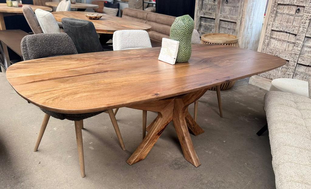 LEEGVERKOOP ACTIE: Eettafel deens ovaal massief mangohout, Nieuw, Ophalen of Verzenden, Info@wkhome.nl, Argonweg 20 Amersfoort