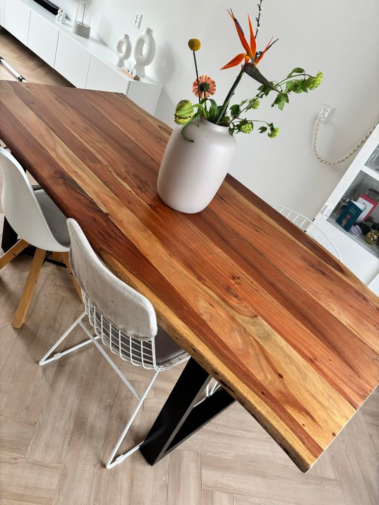 Prachtige boomstamtafel - 200x92/98x76 cm, Ophalen, Gebruikt, 50 tot 100 cm, Vijf personen of meer