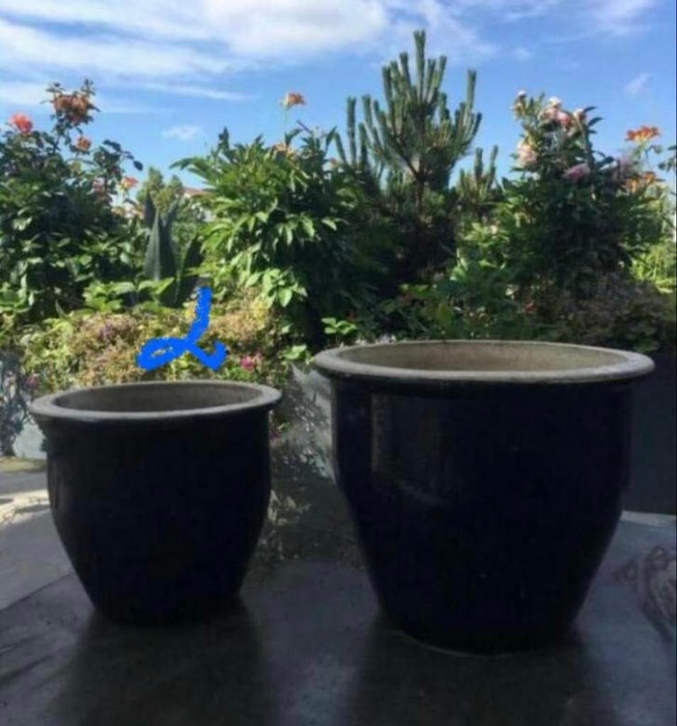 Oude geglazuurde bloempotten - diverse maten, Tuin en Terras, Bloempotten, 25 tot 40 cm, Gebruikt, Rond, Ophalen of Verzenden