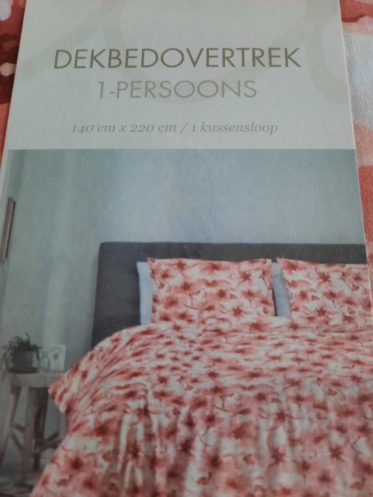 Mooi 1persoons dekbedovertrek met sloop NIEUW, Ophalen of Verzenden, Nieuw, Eenpersoons, Dekbedovertrek