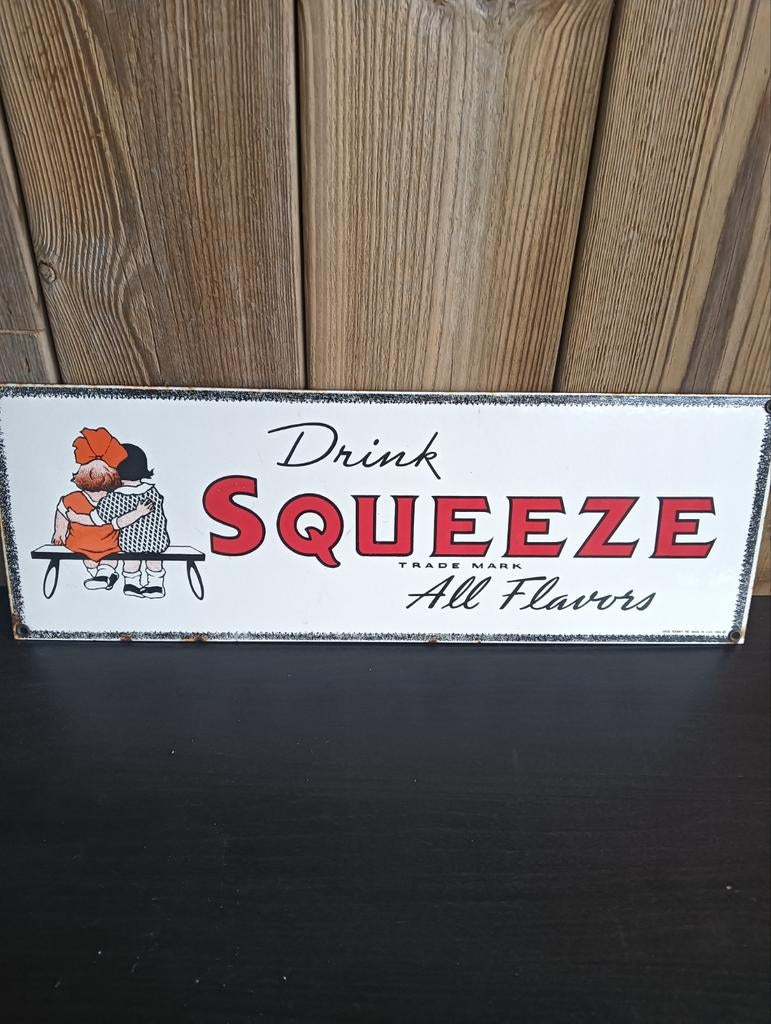 Metalen reclame bord van Squeeze, Ophalen, Gebruikt, Reclamebord