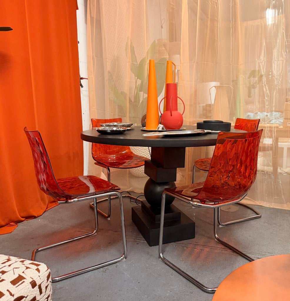 Plexiglas buisstoel ICE calligaris rood oranje 4 stuks, Huis en Inrichting, Kunststof, Design, Ophalen of Verzenden, Zo goed als nieuw