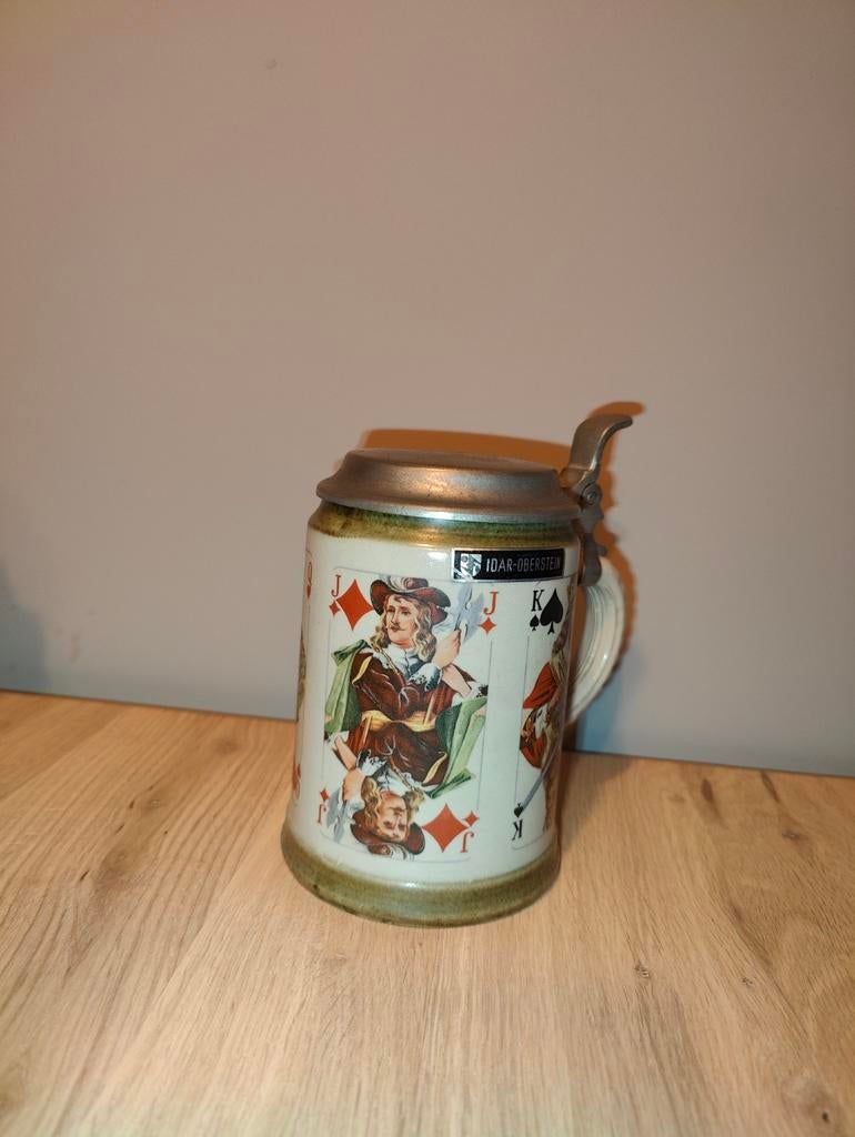 Stenen bierpul Idar-Oberstein met speelkaarten, Ophalen of Verzenden, Zo goed als nieuw