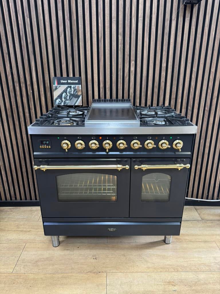 Unieke Boretti Fornuis antraciet messing (Gratis bezorgen), Witgoed en Apparatuur, Fornuizen, 5258sh, Ophalen of Verzenden, Zo goed als nieuw