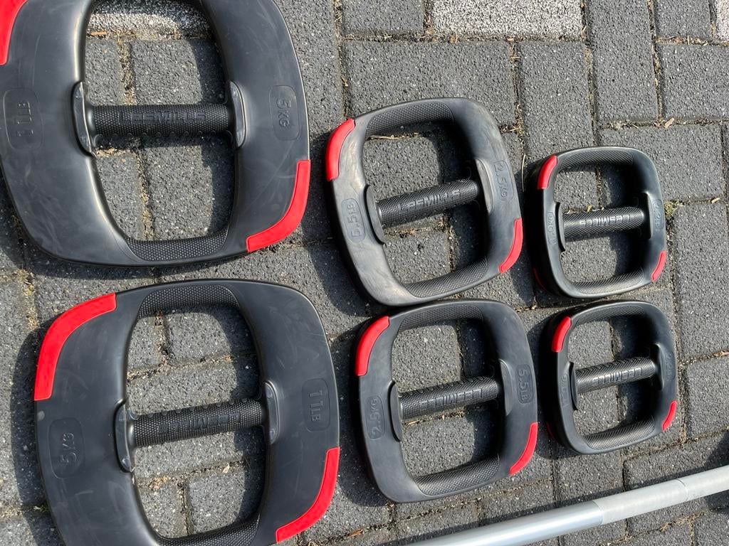 Les mills 2.0 smartbar en schijven bodypump, Sport en Fitness, Ophalen of Verzenden, Zo goed als nieuw, Halterset, Les mills