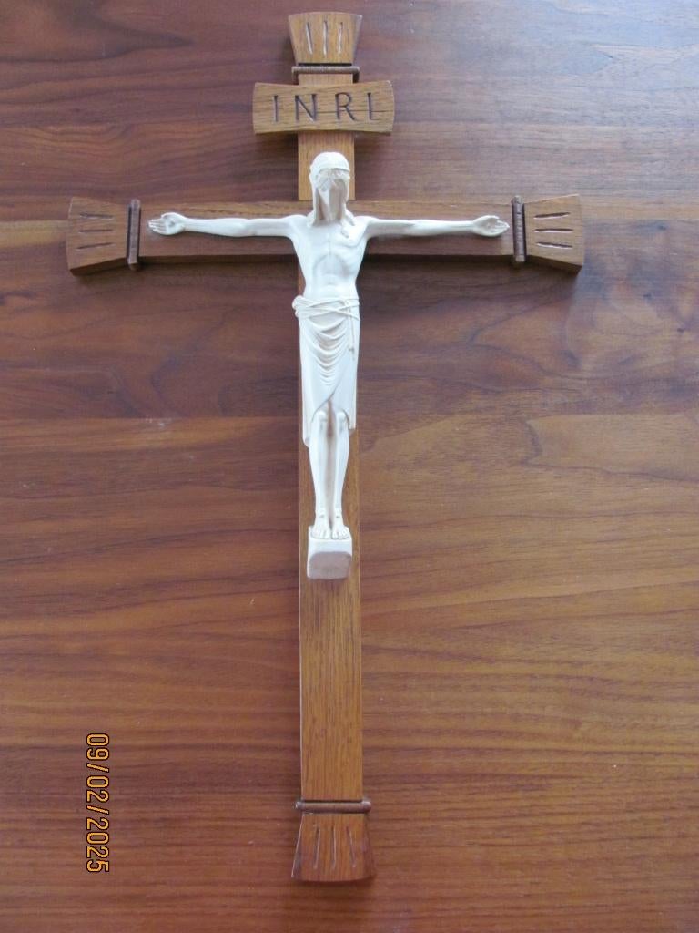 ANTIEK houten CRUCIFIX kruis ART DECO jaren 20 - 30 IZGS, Ophalen of Verzenden