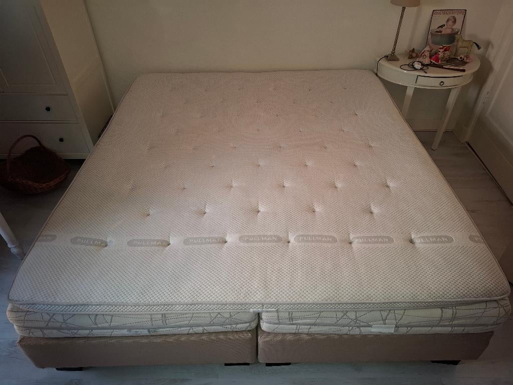 Boxspring Lits-jumeaux Pullman, Ophalen, Overige materialen, Beige, Tweepersoons