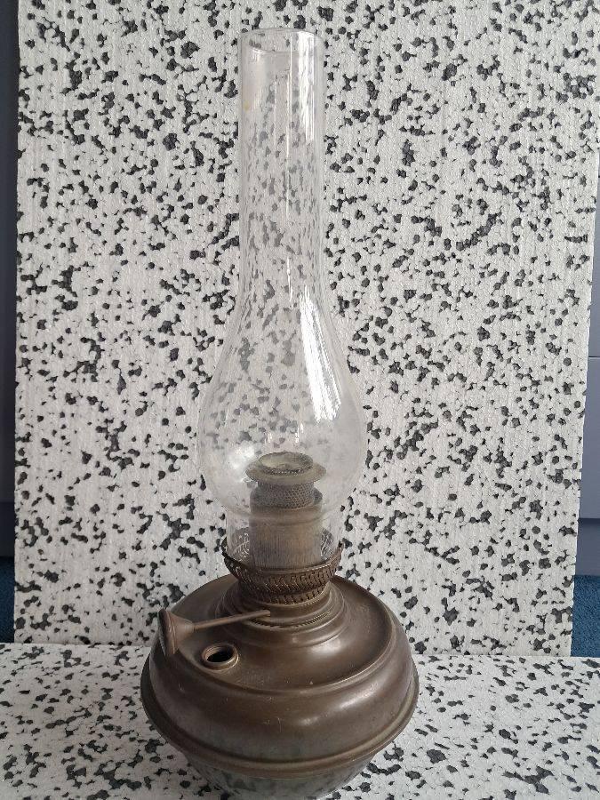 staande olielamp koper met olielampglas, Antiek en Kunst, Ophalen of Verzenden