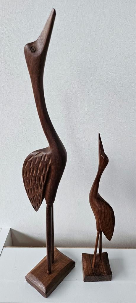 2x Vintage teak hout reiger 36 en 24cm, Ophalen of Verzenden, Gebruikt, Dier