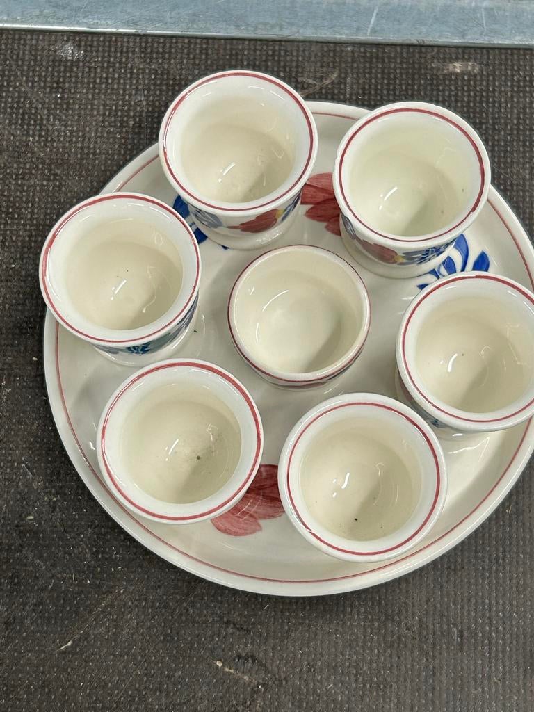 Boerenbont antiek Schaaltje met Eierdopjes en zoutvaatje, Antiek en Kunst, Ophalen of Verzenden