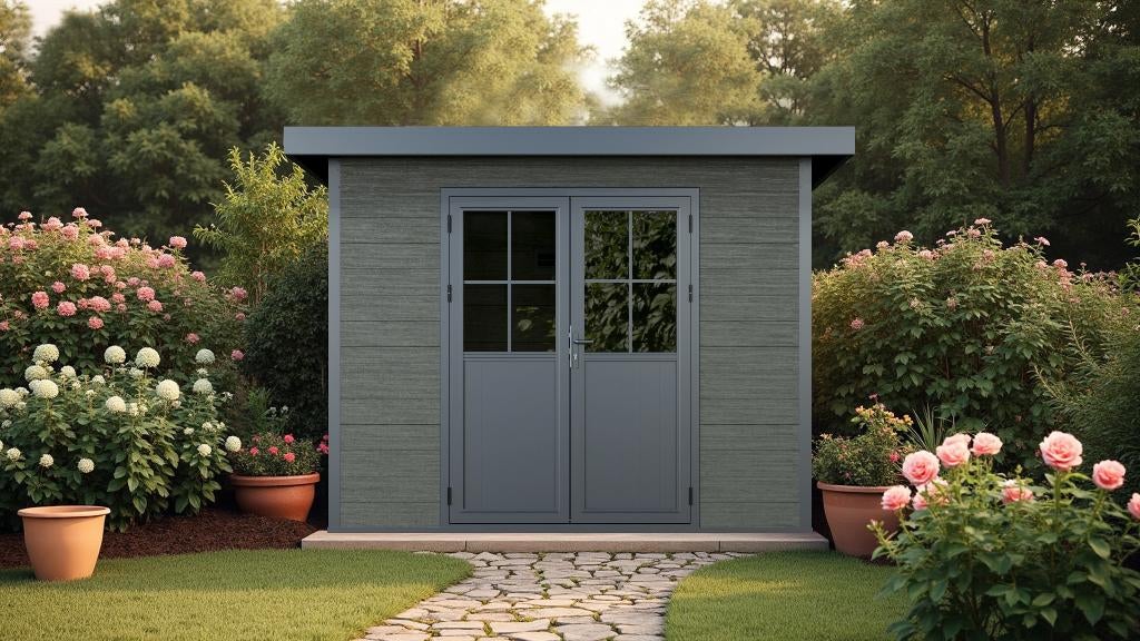 Kunststof Tuinhuis / Schuur / Blokhut woodcomposiet, Kunststof, 200 tot 400 cm, Tuinhuis, 250 tot 500 cm