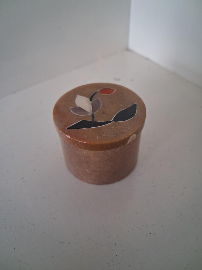 Vintage Speksteen Sieradendoosje - Handgemaakt Inlegwerk, Ophalen of Verzenden