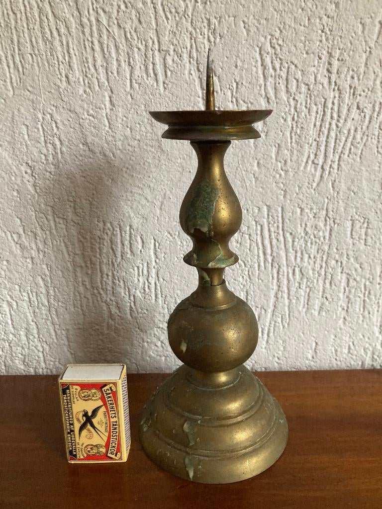 koperen bronzen antieke goudkleurige kaarshouder kandelaar, Antiek en Kunst, Antiek | Kandelaars, Ophalen of Verzenden, Koper of Brons