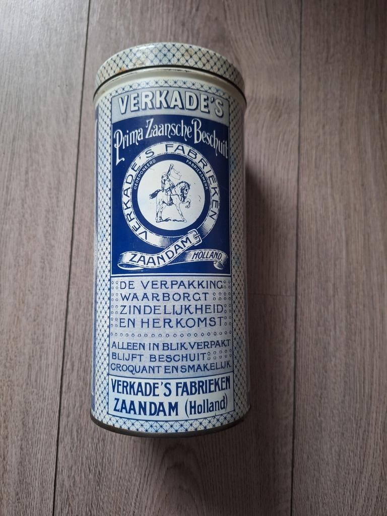 verkade beschuit blik zaandam vintage blauw wit, Verzamelen, Ophalen of Verzenden, Gebruikt, Beschuit, Verkade